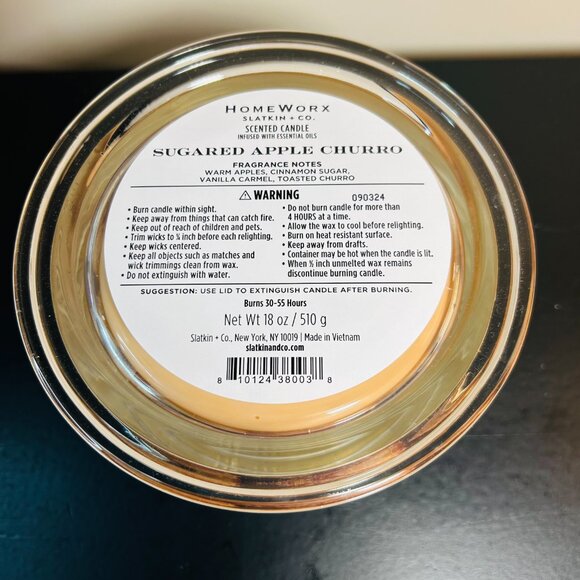 HomeWorx by Slatkin Sugared Apple Churro 4-Wick 18oz Candle NEW - Picture 3 of 3